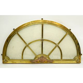 Antique Gilt Bronze and Glass Transom. Rubbing to gilt, some spotting discoloration. Measures 22-1/
