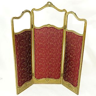 20th Century Louis XVI Style French Giltwood Carved and Silk Upholstered Three Panel Screen. Scratc