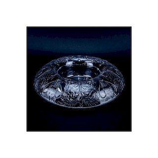 Hawkes Style Round Crystal Bowl. Typical scuffs on underside from display. Measures 3" H x 13" Dia.