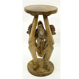 20th Century African Wood Carved Figural Stool, Attributed to the Republic of Congo. Typical condit