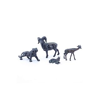 Grouping of Four (4) Vintage Bronze Animal Figures. Unsigned. Typical rubbing to surface overall go