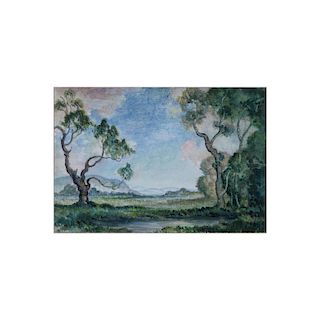 20th Century American School Watercolor on Paper, Landscape Scene, Unsigned. Inscribed en verso. Go