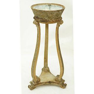 Neoclassical Style Painted and Carved Wood Planter. Includes insert to top. Normal seam splits, nic