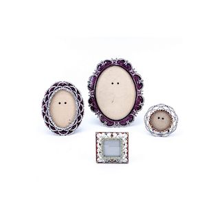Grouping of Four (4) Vintage Enameled and Jeweled Picture Frames. One frame is missing 1 or 2 jewel