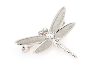 An 18 Karat White Gold and Diamond Dragonfly Brooch, Tiffany & Co., 1.90 dwts.