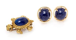 An 18 Karat Yellow Gold, Lapis Lazuli and Sapphire Turtle Brooch, Tiffany & Co., 9.20 dwts.