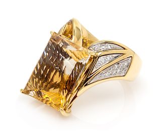 A 14 Karat Yellow Gold, Ametrine and Diamond Ring, 12.45 dwts.