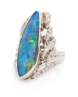 A Platinum, Opal and Diamond Ring, 13.70 dwts.