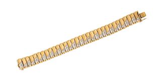 A 14 Karat Bicolor Gold and Diamond Bracelet, 21.50 dwts.