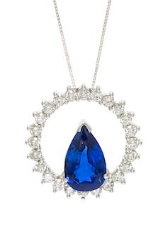 A White Gold, Sapphire and Diamond Pendant, 4.90 dwts.