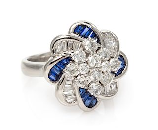 A Platinum, Diamond and Sapphire Ring, 8.75 dwts.
