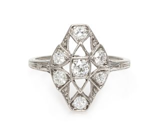 An Art Deco Platinum and Diamond Ring, 2.20 dwts.