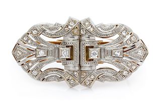 A Pair of Platinum Topped 18 Karat Yellow Gold and Diamond Dress Clips, 13.40 dwts.