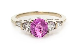 An 18 Karat White Gold, Pink Sapphire and Diamond Ring, 2.95 dwts.