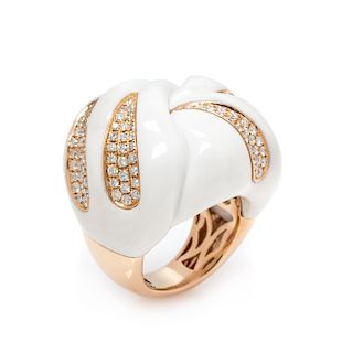 An 18 Karat Rose Gold, Diamond and Ceramic Ring, 17.50 dwts.