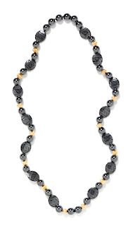 A Collection of Yellow Gold and Gemstone Bead Necklaces,