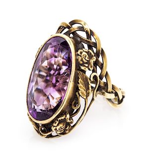 A 14 Karat Yellow Gold and Amethyst Ring, 4.60 dwts.