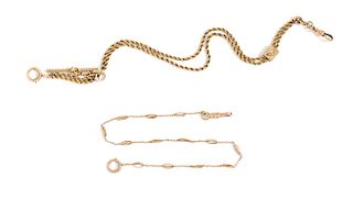 A Collection of Gold Fob Chains, 11.70 dwts.