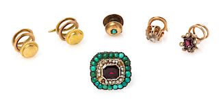 A Collection of Antique Gold and Multigem Lapel Pins, 5.30 dwts.
