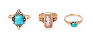 A Collection of Antique Rose Gold and Gemstone Rings, 3.50 dwts.