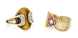 A Collection of Yellow Gold, Diamond and Gemstone Rings, 8.50 dwts.