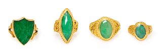 A Collection of High Karat Gold and Jade Rings, 16.80 dwts.