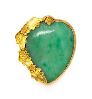 A Yellow Gold and Jade Brooch, 7.90 dwts.