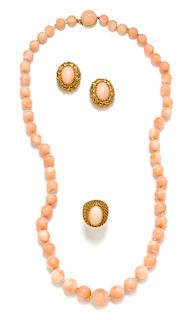 A Collection of Yellow Gold and Angel Skin Coral Jewelry, 49.40 dwts.