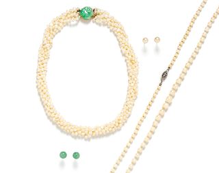 A Collection of Cultured Pearl and Jade Jewelry,