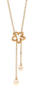 A 14 Karat Yellow Gold and Cultured Pearl 'Plumeria' Necklace, Na Hoku, 3.10 dwts.