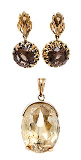 A Collection of Yellow Gold and Smoky Quartz Jewelry, 20.30 dwts.