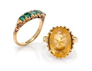 A Collection of Yellow Gold and Gemstone Rings, 6.40 dwts.