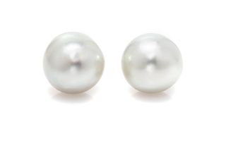 A Pair of Cultured South Sea Pearl Stud Earrings, 4.30 dwts.