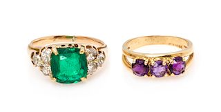 A Collection of Yellow Gold and Gemstone Rings, 6.80 dwts.
