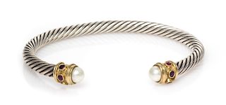 A Sterling Silver, 14 Karat Yellow Gold, Cultured Pearl and Ruby 'Renaissance' Bracelet, 13.90 dwts.