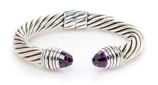 A Sterling Silver and Amethyst 'Cable Classics' Bracelet, David Yurman, 27.95 dwts.