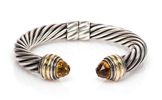 A Sterling Silver, 14 Karat Yellow Gold and Citrine 'Cable Classics' Bracelet, David Yurman, 28.80 dwts.