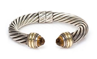 A Sterling Silver, 14 Karat Yellow Gold and Citrine 'Cable Classics' Bracelet, David Yurman, 29.10 dwts.