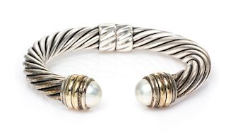 A Sterling Silver, 18 Karat Yellow Gold and Mabe Pearl 'Cable Classics' Bracelet, David Yurman, 28.20 dwts.