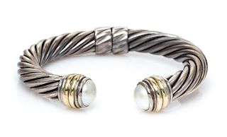 A Sterling Silver, 14 Karat Yellow Gold and Mabe Pearl 'Cable Classics' Bracelet, David Yurman, 28.40 dwts.