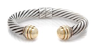 A Sterling Silver and 14 Karat Yellow Gold 'Cable Classics' Bracelet, David Yurman, 32.60 dwts.
