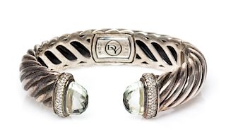 A Sterling Silver, Prasiolite and Diamond 'Waverly' Bracelet, David Yurman, 29.30 dwts.