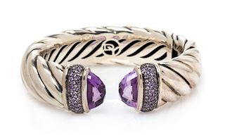 A Sterling Silver, Amethyst and Purple Sapphire 'Waverly' Bracelet, David Yurman, 47.45 dwts.