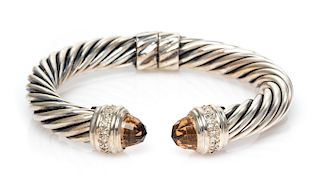 A Sterling Silver, Morganite and Diamond 'Cable Classic' Bracelet, David Yurman, 27.30 dwts.