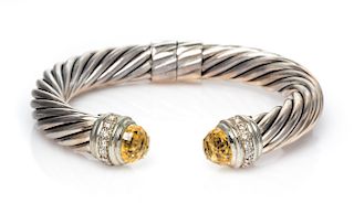 A Sterling Silver, Citrine and Diamond 'Cable Classic' Bracelet, David Yurman, 33.10 dwts.