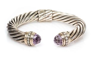 A Sterling Silver, Lavender Amethyst and Diamond 'Cable Classic' Bracelet, David Yurman, 31.90 dwts.