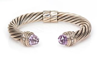 A Sterling Silver, Lavender Amethyst and Diamond 'Cable Classic' Bracelet, David Yurman, 29.40 dwts.