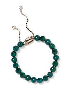 A Sterling Silver and Green Onyx 'Spiritual' Bead Bracelet, David Yurman, 13.05 dwts.