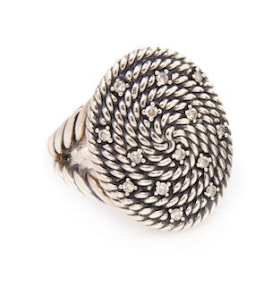 A Sterling Silver and Diamond 'Cable Coil' Ring, David Yurman, 11.10 dwts.