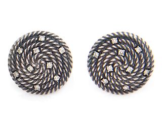 A Pair of Sterling Silver and Diamond 'Cable Coil' Earclips, David Yurman, 5.50 dwts.